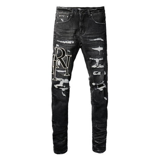 Staggered Logo Black Jeans