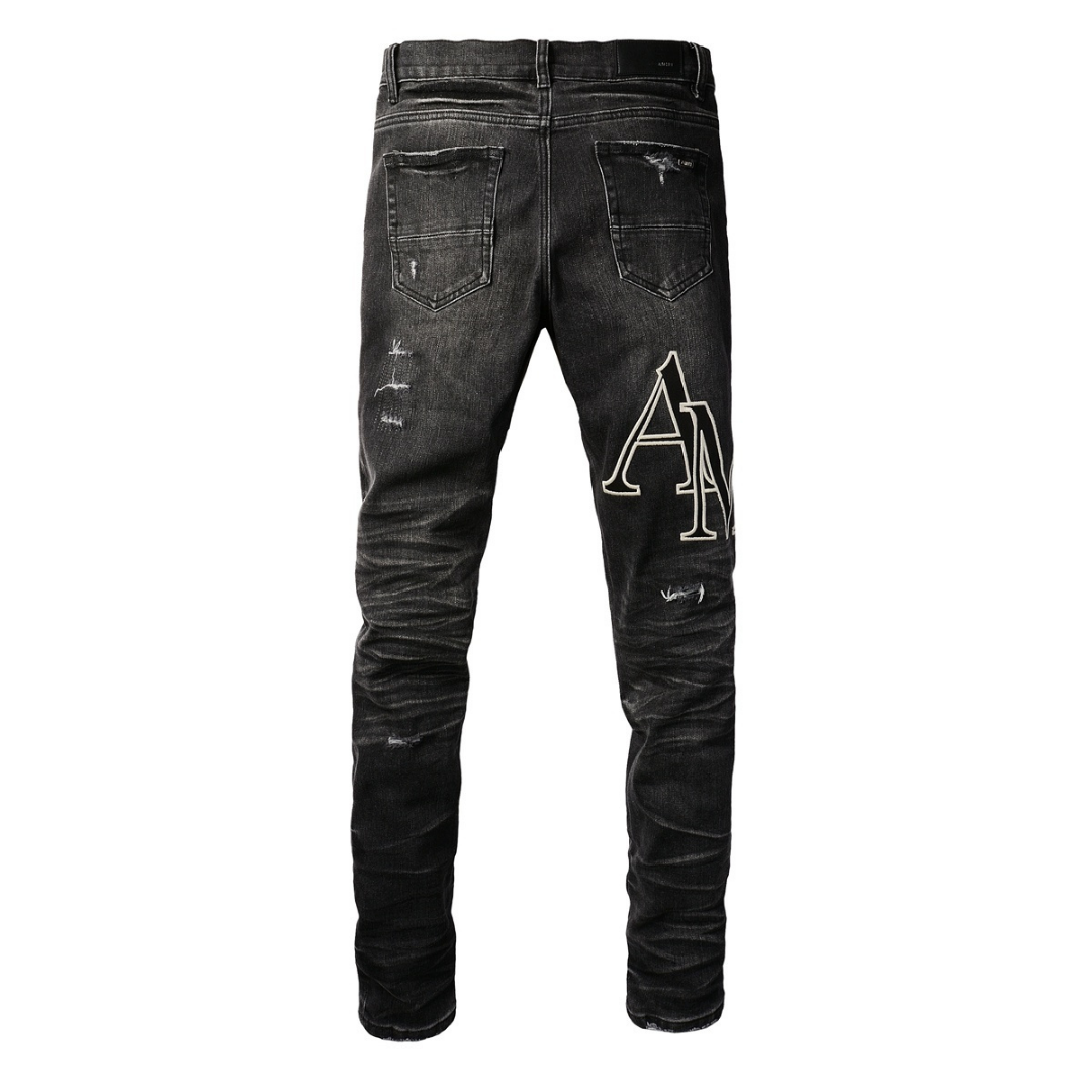 Staggered Logo Black Jeans