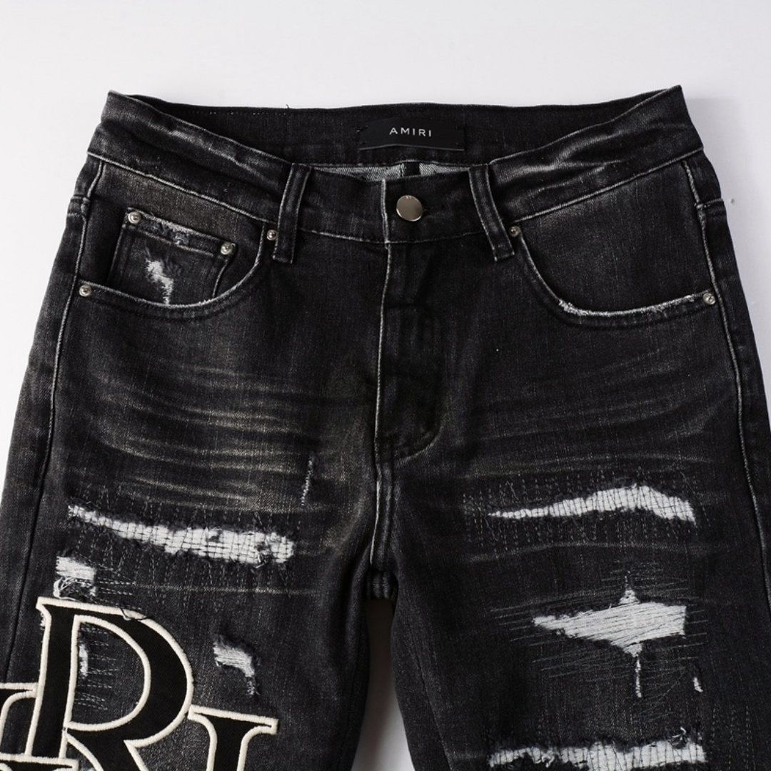 Staggered Logo Black Jeans