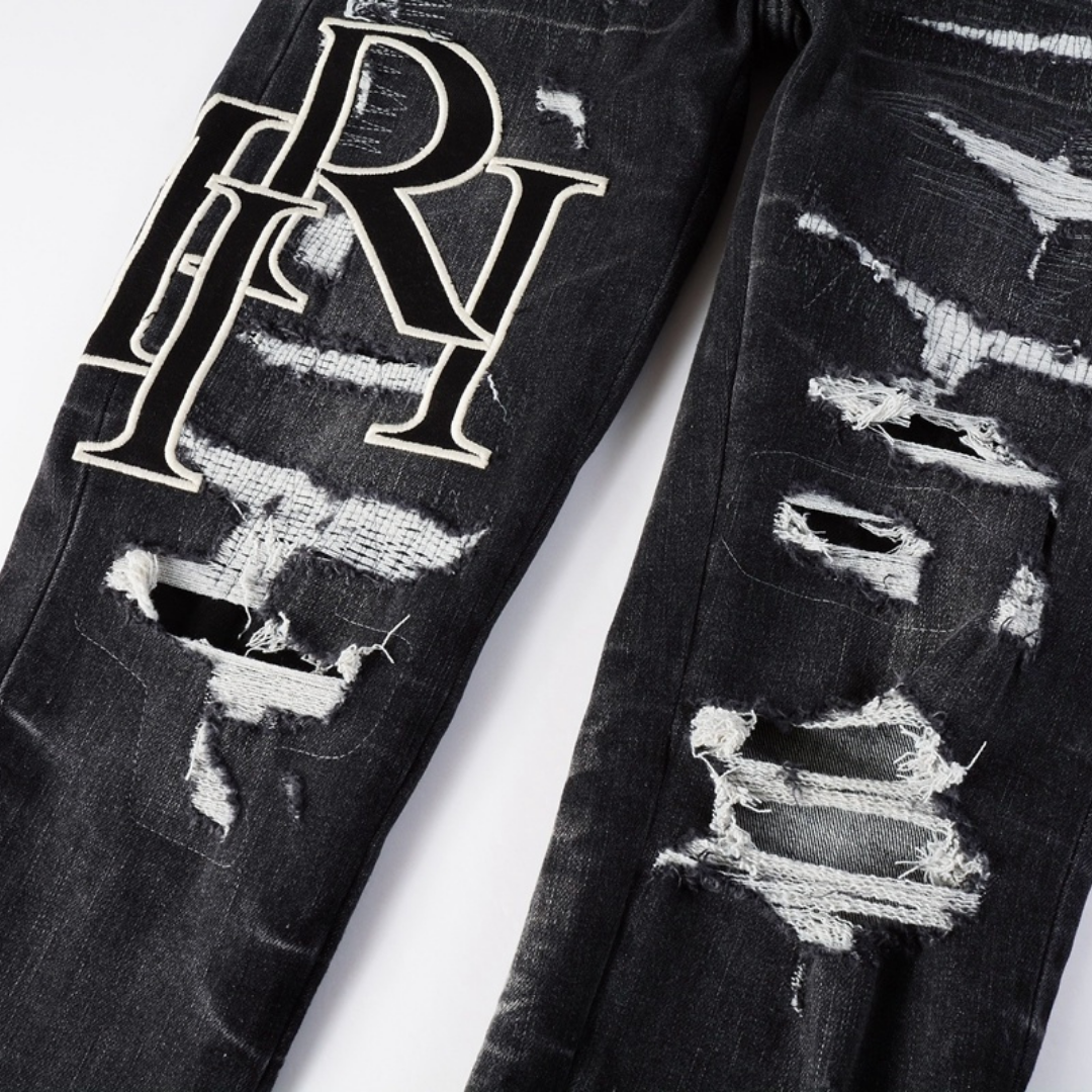 Staggered Logo Black Jeans