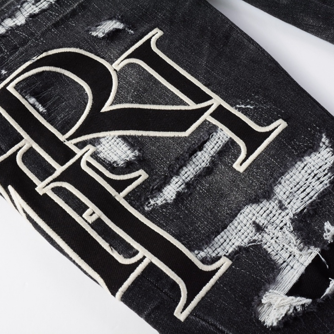 Staggered Logo Black Jeans