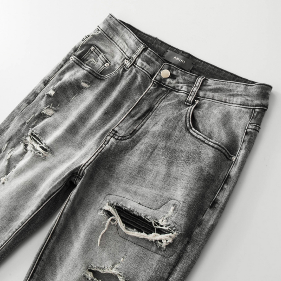 Patch Ripped Grey Jeans