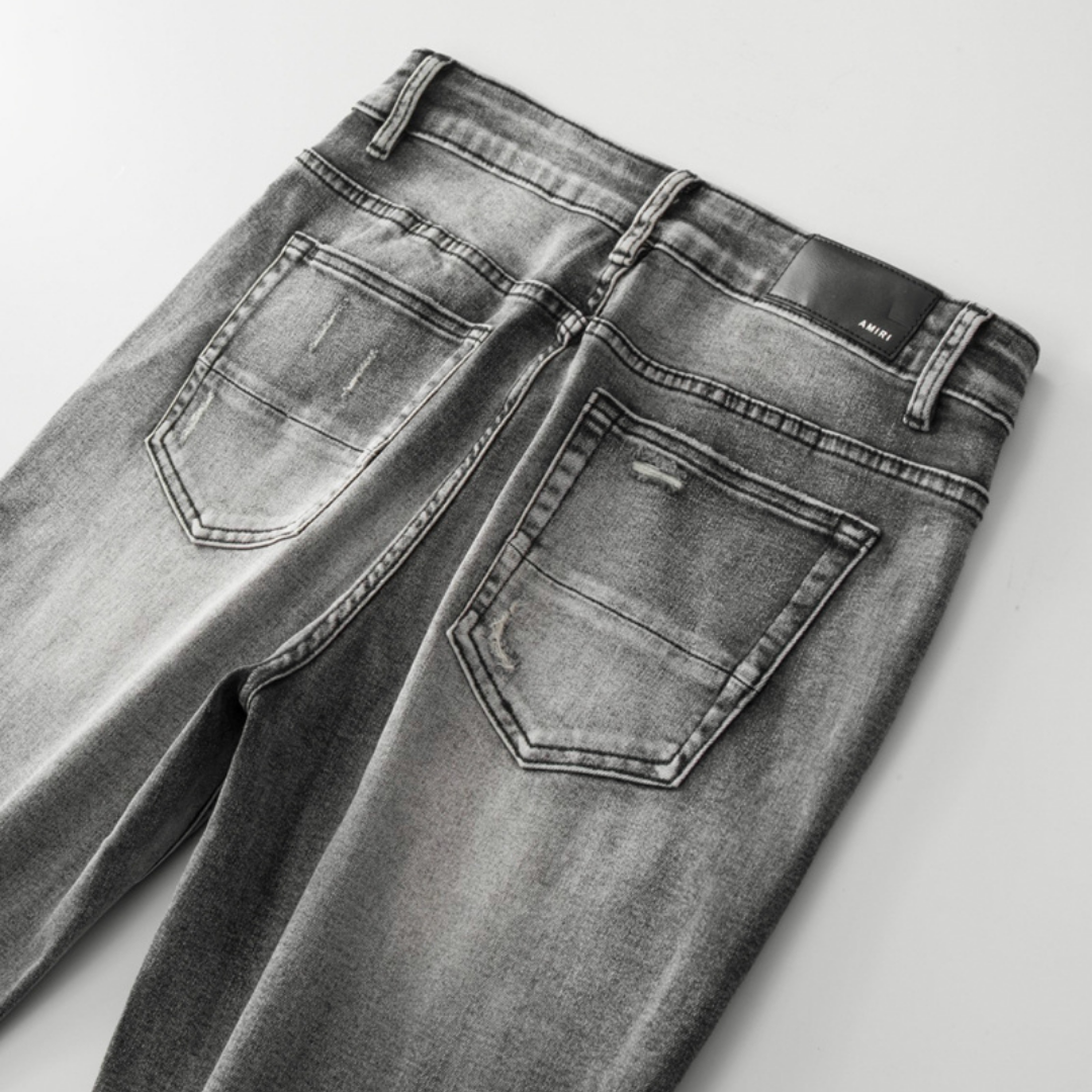 Patch Ripped Grey Jeans