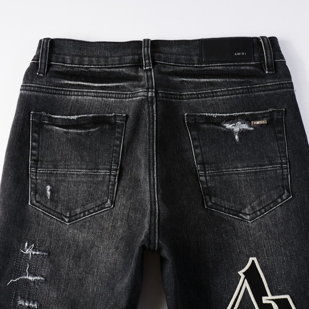 Staggered Logo Black Jeans